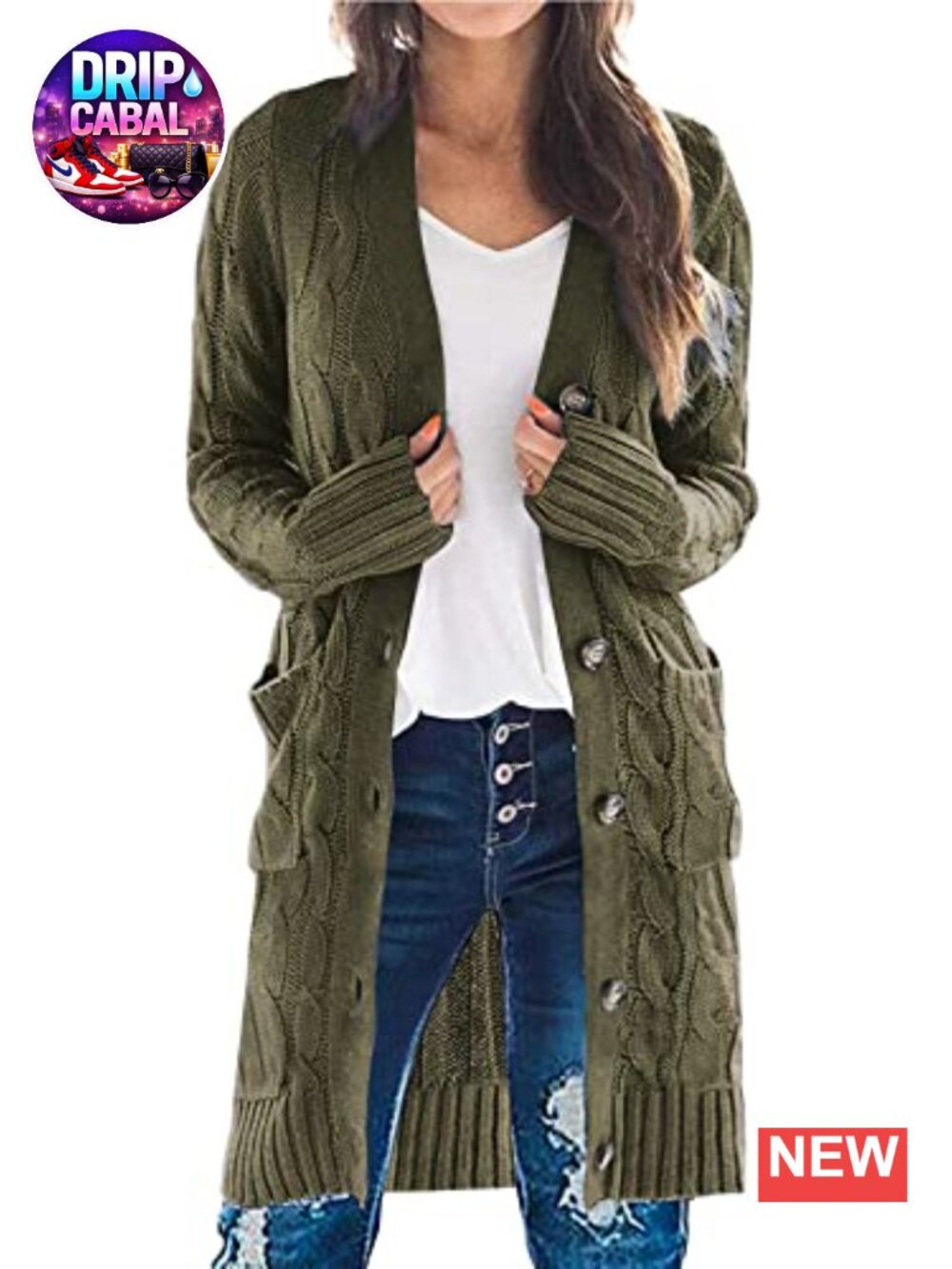 Cable Knit Button Down Long Cardigan Sweater with Pockets